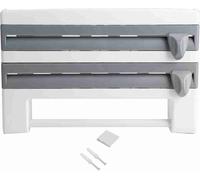 Etagère de cuisine pour bouteilles de sauce avec porte-papier essuie-tout, coupe-film fraîcheur montable - Gris