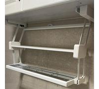 Étagère de Cuisine Rabattable à 2 Niveaux, Support de Rangement Pliable, étagère Suspendue en Acier au Carbone, Organisateur à Fixer dans Un Placard pour Un Rangement des épices Peu encombrant (Blanc