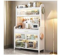 Étagère de cuisine réglable blanche avec tiroir à 5 niveaux - Support multifonction pour micro-ondes - Meuble à café et garde-manger - 177,8 x 80,9 cm