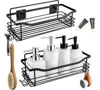 Étagère de douche, 2 pièces étagère de salle de bain avec 2 crochets multifonctions, inox noir étagère de douche pour shampooing et gel douche, 2 types d'installation