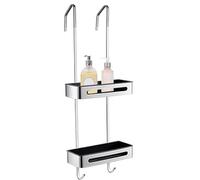 Étagère de douche à suspendre à la porte en acier inoxydable avec 2 crochets - Panier de rangement polyvalent pour tout style de salle de bain (noir et gris)