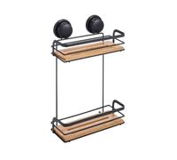 MSV Etagère de Douche à ventouses 2 Niveaux Bambou & Acier Noir Mat