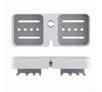 Étagère de douche avec bords surélevés, configuration double face et 8 crochets pour un placement sécurisé des bouteilles et des outils (blanc)