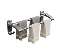 Étagère de douche Barre porte-serviettes de bain, porte-serviettes en aluminium épais avec 2 tiges à serviettes et 2 crochets, porte-serviettes mural sans perçage, 3 couleurs Porte-serviettes(Gun gray