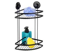 Étagère de Douche d’Angle Métal Noir 2 Niveaux 24x18x38cm avec Ventouses