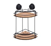 Etagère de douche d'angle à ventouses 2 Niveaux Bambou & Acier Noir mat MSV
