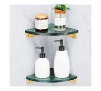 Étagère de douche d'angle - Étagère murale de salle de bain en pierre verte et finition laiton antique pour cosmétiques, shampooing et épices (double niveau)