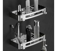 Étagère de douche d'angle murale avec crochets pour shampooing, gel douche, bouteilles de cuisine et condiments - Solution de rangement à 2 niveaux finition miroir