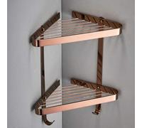 Étagère de douche d'angle murale flottante à 2 niveaux en laiton, multifonction pour shampooing, gel douche, serviettes, épices de cuisine et égouttoir à vaisselle