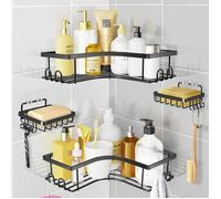 Etagère de Douche d'angle sans Perçage, 4 PCS Rangement,Etagere en Acier Inoxydable, Noir, Accessoire Salle de Bain, Rangement D