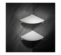 Étagère de douche de luxe en marbre blanc - Étagère d'angle en aluminium pour salle de bain, support de pierre en laiton, rangement mural à double niveau pour toilettes et toilettes - Design élégant
