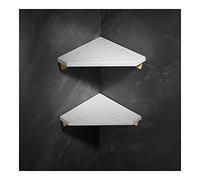 Étagère de douche de luxe en marbre blanc - Étagère d'angle en aluminium pour salle de bain, support de pierre en laiton, double niveau de rangement, étagère murale élégante pour toilettes