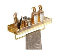 Étagère de douche dorée avec porte-serviettes, support mural moderne décoratif en aluminium avec façade en acrylique pour serviettes et accessoires essentiels
