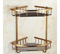 Étagère de douche double couche en bronze antique - Étagère d'angle en aluminium avec crochet pour shampooing et gel - Égouttoir triangulaire pour salle de bain et cuisine