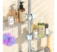 Étagère de douche en acier inoxydable robuste - Étagère de rangement pour salle de bain sans perçage avec crochets, étagère de douche murale gain de place pour shampoing, après-shampoing, savon, gel d