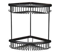 Étagère de douche en laiton antirouille - 2 étagères d'angle murales avec crochets - Organiseur de salle de bain peu encombrant pour un accès facile et un design élégant