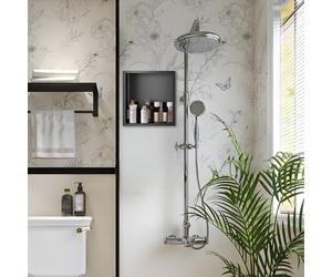 Étagère de douche encastrée avec plusieurs étagères, pas d'installation de carrelage nécessaire, pour le rangement des essentiels de salle de bain