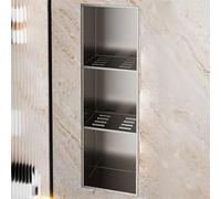 Étagère de douche encastrée en acier inoxydable sans carrelage pour salle de bain - 90 cm - Économie d'espace - Gris - Pour une organisation efficace du bain