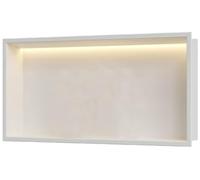 Étagère de douche LED en acier inoxydable - Pas besoin de carrelage - Finition métallique - Blanc - 62 x 32 x 12,5 cm - Design moderne encastré pour des solutions peu encombrantes