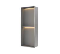 Étagère de douche moderne en acier inoxydable noir avec lumière étanche à fixer au mur pour économiser de l'espace de rangement de salle de bain, gris, 70 x 28 x 12,5 cm, élégante et fonctionnelle
