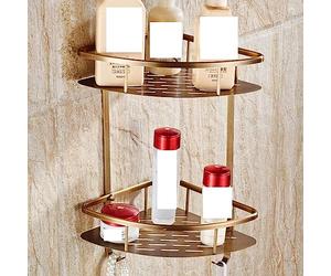 Étagère de Douche Murale Antique en cuivre for Salle de Bain, Douche, shampoing, Savon, cosmétiques, Panier de Rangement Double Couche (Couleur : Simple Niveau) (Couleur : si (Color : Double Tier)