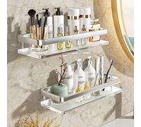 Étagère de douche murale en acrylique sans perçage avec porte-serviettes de 30 cm, étagère de rangement transparente à 2 couches et nizer élégante pour des solutions de bain pratiques.