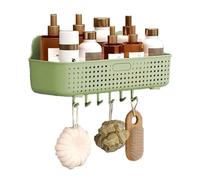 Étagère de douche murale en plastique avec 6 crochets, sans perçage, pour salle de bain, cuisine, buanderie, balcon, vert