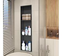 Étagère de douche murale encastrable en acier inoxydable - Pas besoin de carrelage - Solution de rangement moderne pour salle de bain - Noir - Design compact - Installation facile