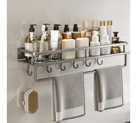 Étagère de douche murale sans perçage pour salle de bain - Gris - 60 cm - Économie d'espace - Pour douche et cuisine - Élégant pour un rangement facile et une salle de bain sans encombrement.