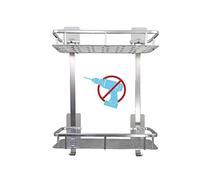 Etagère de Douche ou Salle de Bain Murale rectangulaire 2 Niveaux en Aluminium (ANTIROUILLE) avec Montage sans PERCAGE et Forage. Rangement Tablette pour shampoing et Savon. Finition brillante.