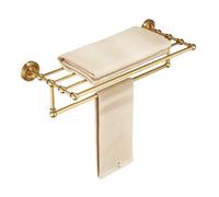 Étagère de douche Porte-serviettes doré avec barre porte-serviettes, support d'étagère à serviettes en laiton brossé vintage, organisateur de serviettes mural sans perçage, cintre de rangement for ser