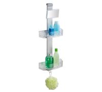 WENKO Valet de douche Premium Badregal, Duschregal mit 2 Ablagen und Haken Argent mat