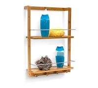 Relaxdays Étagère de douche bambou – 2 compartiments, 4 crochets – 53 x 38 x 15,5 cm – Nature