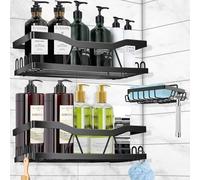 Étagère de douche sans perçage,3 + 1 panier de douche antirouille auto-adhésif,Étagère de douche avec barre de suspension,Équipé d'un grattoir pour miroir
