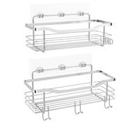 Étagère de Douche sans Percage, Etagère de Rangement de Douche en Acier Inoxydable, Étagère Murale de Rangement, Etagère Douche Avec 4 Crochets Convient Aux Douche, Cuisine, Cuisine - 2 Pièces Argent