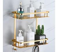 Étagère de Douche Sans Perçage, Etagere Salle de Bain avec Crochets Carré Tablette Murale pour Rangement (2 Étages, D'or Champenois)