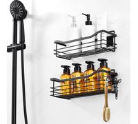 Étagère de douche sans percer, 2 pièces étagère de salle de bain avec 2 crochets multifonctions, étagère de douche inoxydable pour shampooing et gel douche, 2 types d'installation(noir)