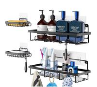 Étagère de douche - VILDE - Ensemble de 4 étagères - Métal noir mat - Installation facile - Durable