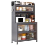 Étagère de four à micro-ondes à 5 niveaux avec armoire de rangement pour cuisine et salle à manger Créative DIY Fond de panier avec porte rabattable pour subsistance