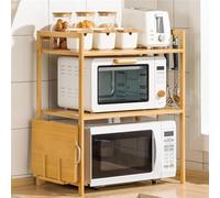 Étagère de four à micro-ondes, organiseur de rangement en bois à 2 niveaux, support de comptoir pour épices, étagère de grille-pain de cuisine haute capacité