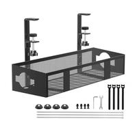 Étagère de gestion des câbles sous le bureau - Sans perçage - Ajouter une barre métallique de support - Bureau et maison - Pas de dommages à la table (noir, 42 cm)