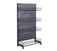 Étagère de gondole de vente au détail, support en métal avec quatre paniers suspendus pour épicerie, bureau ou magasin de détail