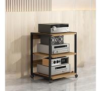 Étagère de jeu audio moderne - Support multimédia sur pied avec roulettes universelles - Rangement mobile pour le salon et l'enregistrement - Design élégant et original en bois.