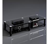 Étagère de jeu robuste et support audio - Support multimédia polyvalent pour projecteur de DVD et console de jeu - Design élégant à rayures noires pour salon et studio de musique