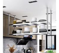 Étagère de Montage au Plafond en Acier Inoxydable à 2 Couches, étagère Suspendue, étagère de Rangement, Support de Plateau, étagère de décoration de Plafond pour Bars, Restaurants, Cuisines