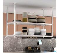 Étagère de Plafond en Acier Inoxydable 304, Support de Plafond Suspendu pour Restaurant/Bar, Étagère de Cloison Suspendue à 2 Niveaux/Support de Rangement pour Cuisine, Peut Charger 66-110lb