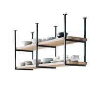 Étagère de plafond flottante à 2 niveaux avec étagères en bois et cadre en métal, support pour pot de fleurs pour salon et bar, solution de rangement élégante