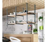 Étagère de plafond flottante rustique avec supports - Étagère murale décorative à 2 couches pour bars et restaurants Installation facile 80 x 30 x 60 cm Solution de rangement peu encombrante