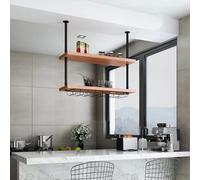 Étagère de plafond pour plantes - Porte-bouteilles vintage à 2 niveaux industriels flottants pour cuisine, bureau, salle de bain, salon, chambre à coucher, rangement peu encombrant