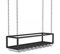 Étagère De Plafond Suspendue, Réglable en Hauteur, avec Porte-Verre, avec Chaîne De Fer De 1 M De Long Etagères Rétro Industrielles, Barre De Tuyau De Fer/Support De Rangement De Cuisine, No